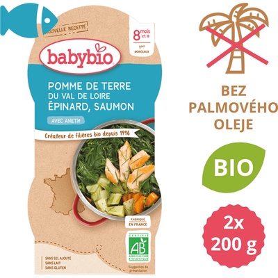 Babybio Brambory a špenát s lososem a rýží 2 x 200 g