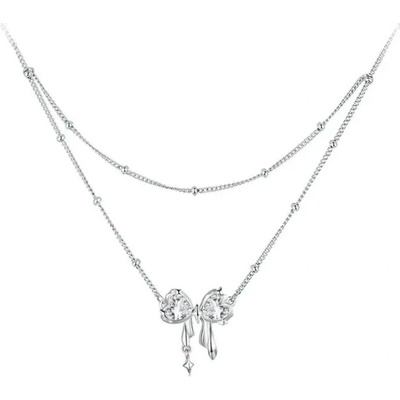 Grace Silver Jewellery Stříbrný náhrdelník s mašlí a zirkony NH-BSN130/122 Stříbrná