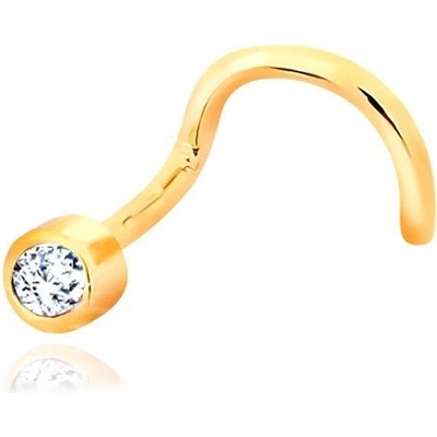 Šperky Eshop zahnutý piercing do nosu ze žlutého zlata čirý blýskavý zirkon v objímce S1GG38.31