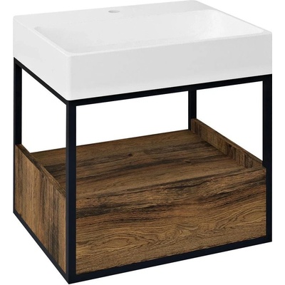 SAPHO SKARA umývadlová skrinka 59x49,5x46,5cm, čierna mat/dub Collingwood CG002-1919
