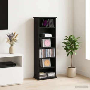 vidaXL Кабинет за CD Черен дъб 60 x 17 x 92 см Инженерна дървесина (8012748)