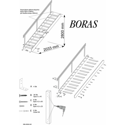 EGIBI s.r.o MlynárskeSchody so zábradlím BORAS 280x63
