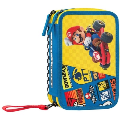 Panini Ученически несесер с пособия Panini Super Mario - Mariokart, Blue, с 3 ципа (73235)