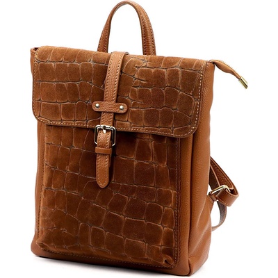 Lamour L37261 hnědý camel dámský kožený strukturovaný batoh 7 l