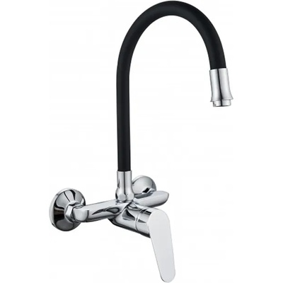 Inter Ceramic Смесител за умивалник стенен с черна лебедка linni (5108152b 7789)