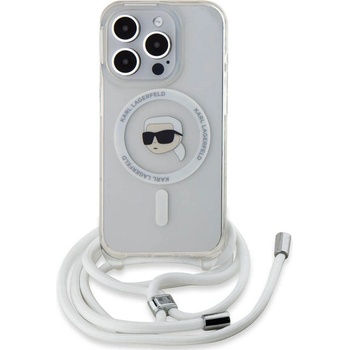 KARL LAGERFELD Magsafe Калъф с Връзка за iPhone 15 Pro, Karl Lagerfeld IML Crossbody Karl Head Case, Прозрачен (KLHMP15LHCKHNT)