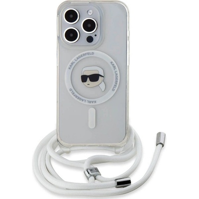 KARL LAGERFELD Magsafe Калъф с Връзка за iPhone 15 Pro, Karl Lagerfeld IML Crossbody Karl Head Case, Прозрачен (KLHMP15LHCKHNT)