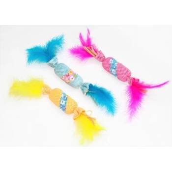 Image 1 of EBI Играчка за котки Ebi Wanna play candy catnip, rattle - Бонбон от плат, звънче, пера и котешка трева 12х3 см, Белгия 409-437667