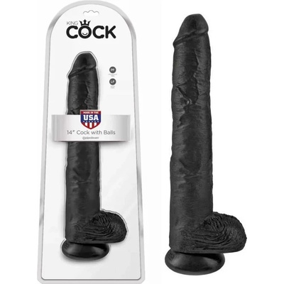 Пенис дилдо с тестиси, вакуумна основа, 36см. - King Cock Black (PIPE553423)