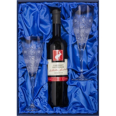 Bohemia Crystal Dárkový balíček červené víno Cabernet Sauvignon a 2 broušené sklenice brus Klasik 310 ml