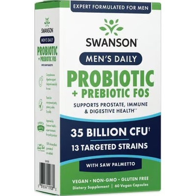 Swanson Men's Daily Probiotic + FOS 17,5 miliárd CFU 13 kmeňov 60 vegan kapsúl
