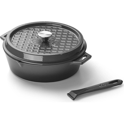 GrandPro hluboká litinová grilovací pánev 30 cm A03001005T, hladká, šedý smalt + poklice, madlo