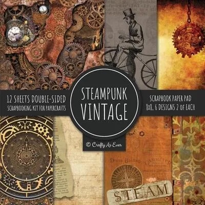 Vintage Steampunk Scrapbook Paper Pad 8x8 Scrapbooking Kit for Papercrafts, Cardmaking, DIY Crafts, Old Retrofuturistic Theme, Vintage Design | Crafty As Ever