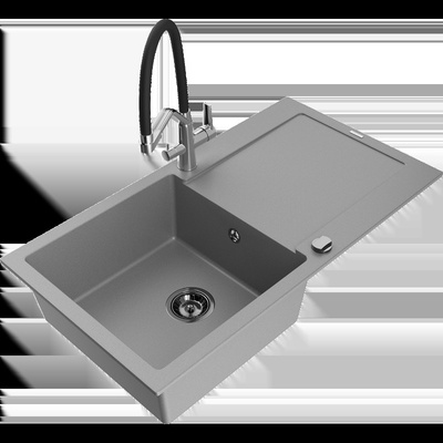 Leo гранитна кухненска мивка с една камера и червено кранче Duo, сив - 6501-71-671701-07-B (6501-71-671701-07-B)