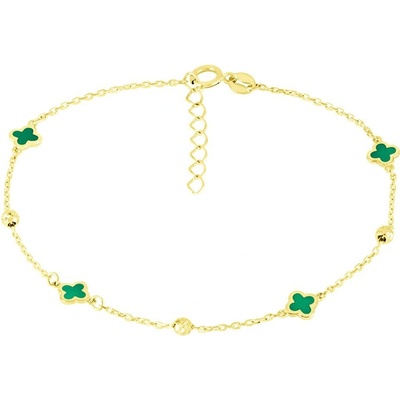 Leru Zlatý náramek čtyřlístek se zeleným smaltem Au 585/1000 1,07g