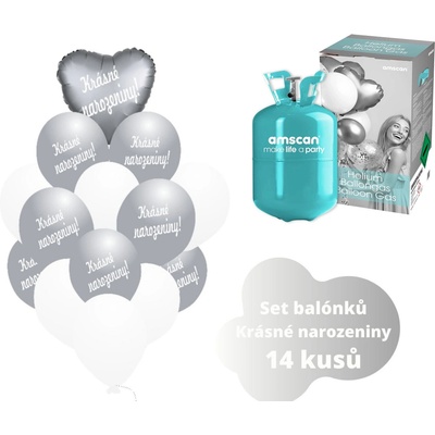 balonky.cz Helium set stříbrné srdíčko + stříbrné balónky KRÁSNÉ NAROZENINY