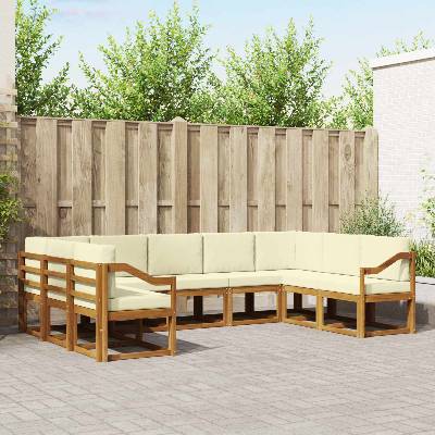 vidaXL Комплект дивани за открито 9 pcs Натурален и Крема (3366998)