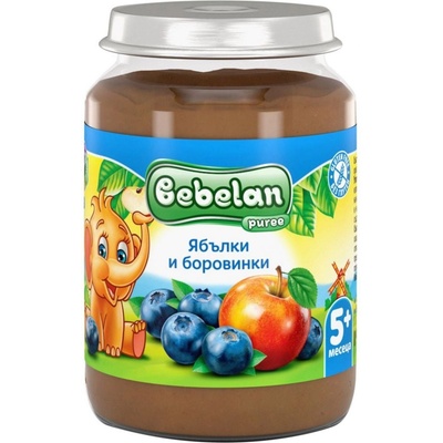Bebelan Плодово пюре Bebelan Puree - Ябълки и боровинки, 190 g (18286)