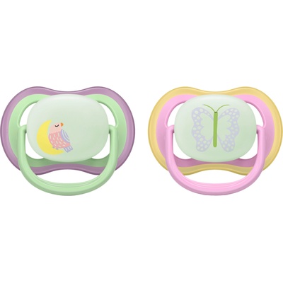 Philips Залъгалки Philips Avent - Ultra Air Night, 6-18 м, 2 броя, птица/пеперуда (SCF376/29)