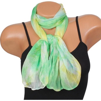 Дамски тънък шал в зелено и жълто