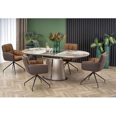 ЕВРОМАР Разтегателна трапезна маса robinson бежов мрамор / капучино / черно