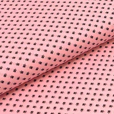 Bavlněné plátno P0508 světle růžové, černé kytky, š.140
