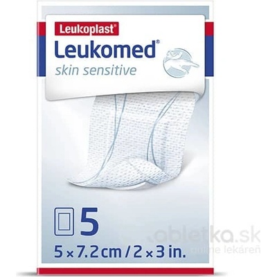 LEUKOPLAST LEUKOMED SKIN SENSITIVE textilné krytie s vankúšikom, náplasť sterilná, 5 x 7,2 cm 5 ks