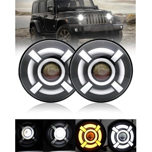  Комплект от 2бр. универсален 7 инча 18см LED халоген 12V-24V къси/дълги с DRL дневни светлини мигач бяло-жълто 4800lm