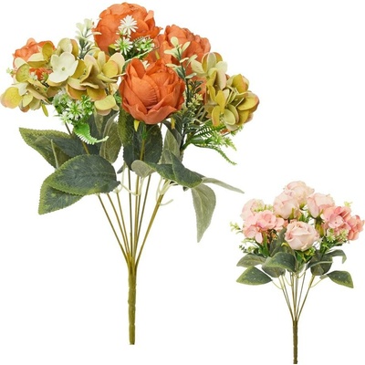 KYTICA RUŽA, HYDRANGEA, DROB.KVETY, ZELEŇ MIX/3F 40CM
