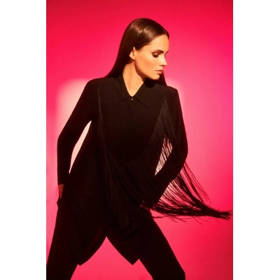 Oversize shirt with fringe čierna fuchsiová