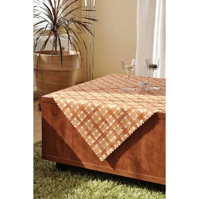 Polášek Ubrus teflon tisk 5616-1 abstrakce 100% polyester Oranžová káro 30x30 káro Ø 140cm 100% polyester