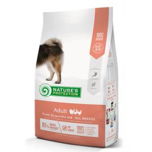AKVATERA Nature's Protection DOG - All breeds Adult, висококачествена храна за пораснали кучета над 1 година, от средните породи с пилешко месо, Литва - 4 кг