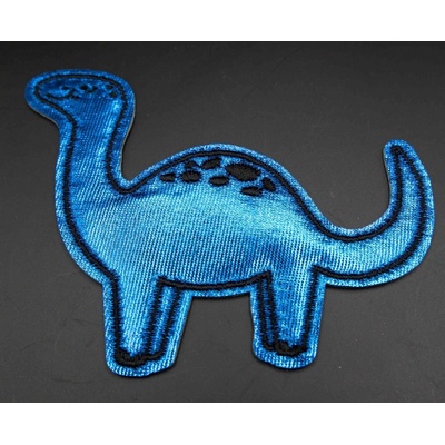 Nažehľovacia záplata - Brontosaurus - zelená, modrá, svetlo zelená - rozmer 6,5 cm x 8 cm Brontosaurus kráľovsky modrá