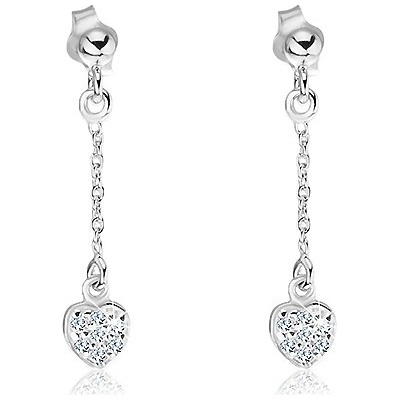 Šperky eshop puzetové náušničky zirkonová srdíčka na řetízku O10.17