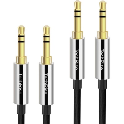 TechRise Комплект от 2 броя качествени 3.5 мм аудио кабела (150 см всеки) - TechRise CAC05324BA02 2-Pack Nylon Braided Premium Auxiliary Aux Audio Cable Cord (черен) (CAC05324BA02)