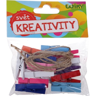 Wiky Kolíčky barevné s provázkem, 15 ks