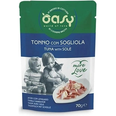 Oasy Cat More Love Adult Tuňák s mořským jazykem ve vývaru 70 g