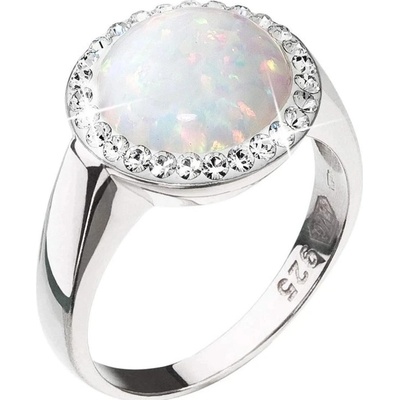 Evolution Group Pavona Stříbrný prsten se syntetickým bílým opálem a krystaly Preciosa 35060.1 White
