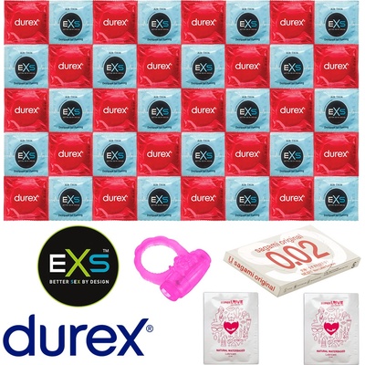 Durex Air Thin Balíček ultra tenkých kondomů - 42 kondomů Durex a EXS + Vibrační kroužek, lubrikační gely SuperLove a Sagami Original 0.02 – Zboží Mobilmania