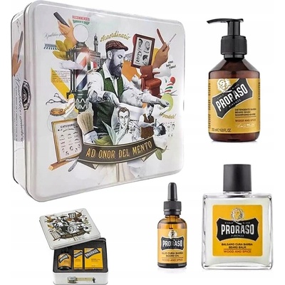 Proraso Wood and Spice Kit 3-dielná na bradu a fúzy Olej na bradu a fúzy 30 ml + Balzam na bradu a fúzy 100 ml + Šampón na bradu a fúzy 200 ml darčeková sada