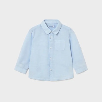 MAYORAL Риза дълъг ръкав лен класическа яка небесносин цвят за бебе момче Mayoral