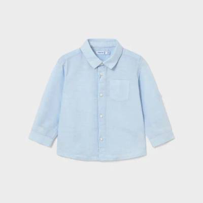 MAYORAL Риза дълъг ръкав лен класическа яка небесносин цвят за бебе момче Mayoral