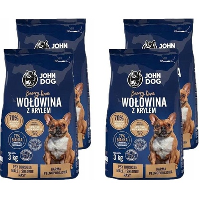 John Dog Berry Line malé a stredné plemená hovädzie & kril 3 kg