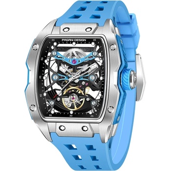 Pagani Design Мъжки часовник Pagani Design Rubefy, Автоматичен, Скелетон, Сребрист / Син (PD-YS018-BLUE)