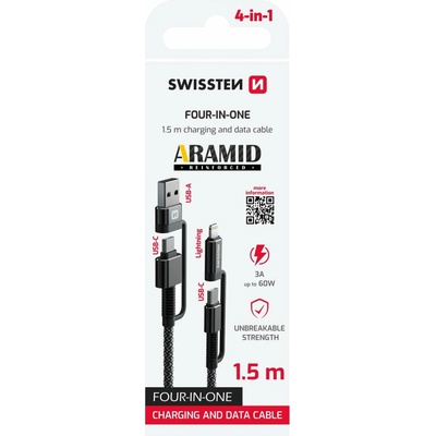 Swissten 74501101 Aramid 4in1 1,5m antracit