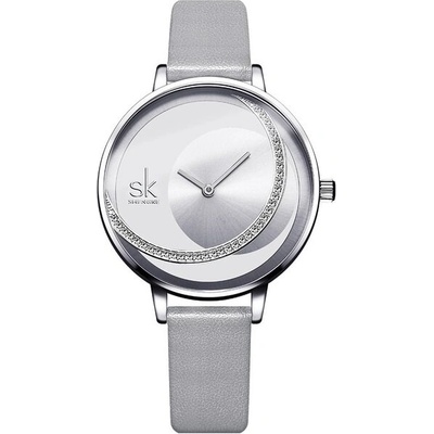 Shengke Дамски часовник SK Shengke Riffler с кристали, Кварцов, Сив / Сребрист (SK-K0088-SILVER)
