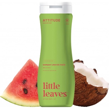 Attitude Detské telové mydlo a šampón 2v1 s vôňou Melónu a Kokosu Little leaves 473 ml