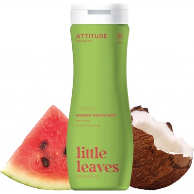 Attitude Detské telové mydlo a šampón 2v1 s vôňou Melónu a Kokosu Little leaves 473 ml