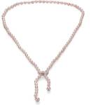 Swan Колие със сладководни розови оризови перли RICE80NP Swan