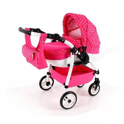 Dětský kočárek pro panenky Jasmine Kids otočná kola Barva: OK09 Růžový puntík